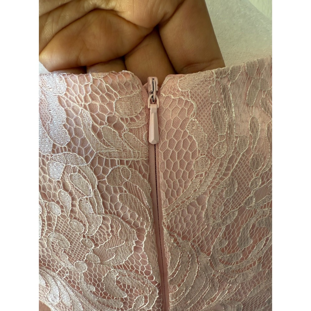 Mingda's Dress Womens Size M Pink Lace Sheath Midi Ruched Elegant Party Wedding - Picture 4 of 14